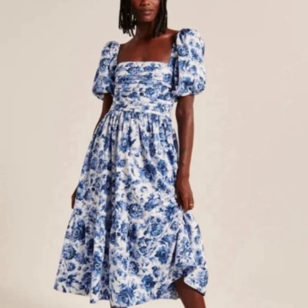 NWT - Abercrombie & Fitch Blue Floral Midi Dress (Medium)
